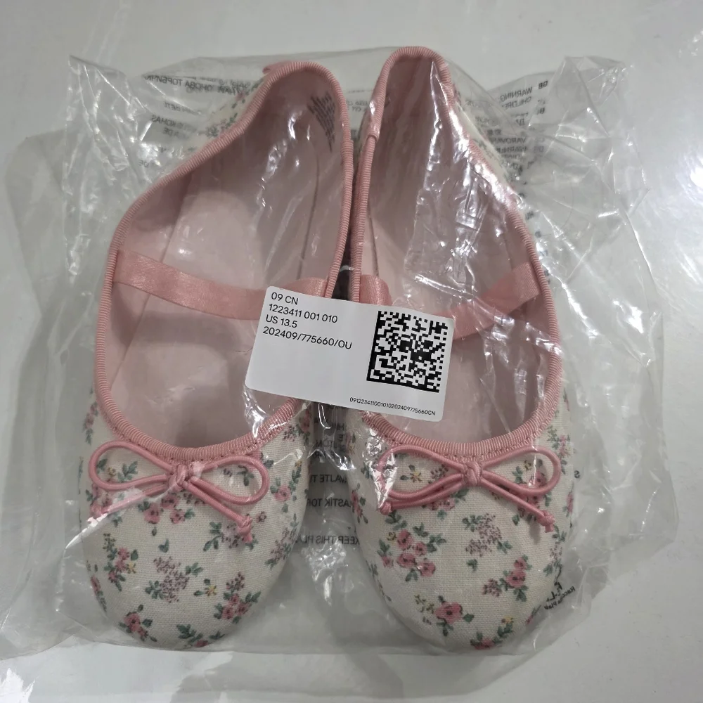 H&M Girls Pink Floral Flower Ballet Flats Shoes Size 13.5 NEW